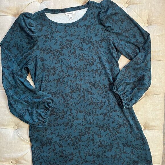 NINE WEST XXL DARK GREEN Black Snake Long Puff Balloon Sleeve Sweater Dress - Picture 7 of 13